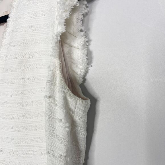 Rebecca Taylor 4 Snow Tweed V Neck Sleeveless Dress Striped Motif Cotton White - Picture 6 of 16